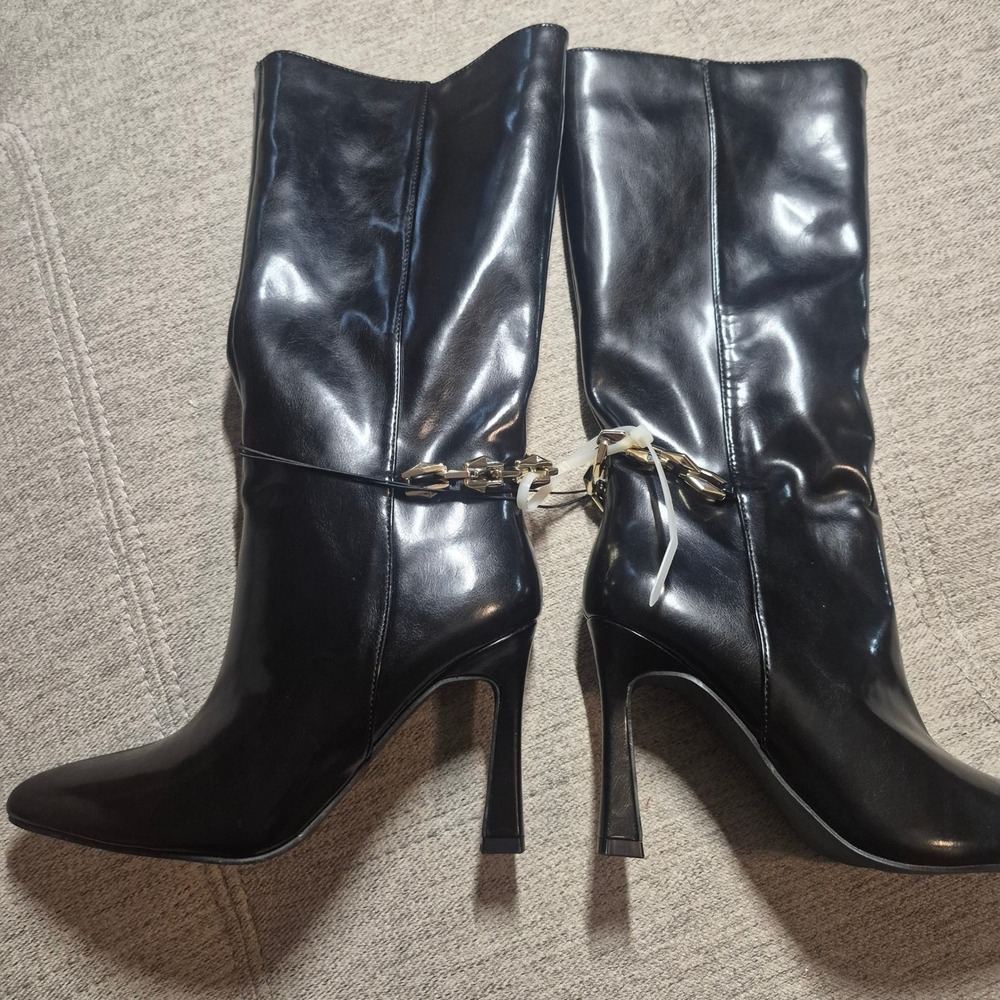 Rampage Womens Black Faux Leather Chain Link Stiletto Knee High Boots Size 6
